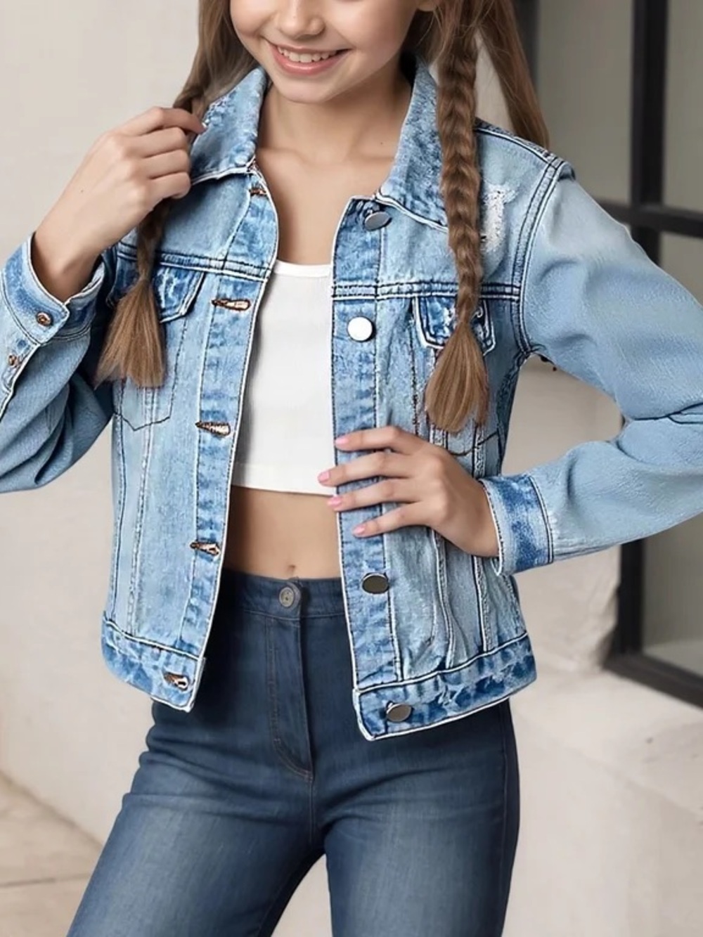 KANCAN LA Light Blue Denim Trucker Jacket for Women